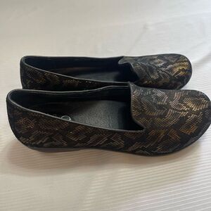 Dansko Olivia Snake Print Leather Black Bronze Loafers Shoes Size 41